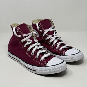 Converse All Star Sneakers Mens 9.5 Burgundy Canvas High Top Classic Shoes FLAW